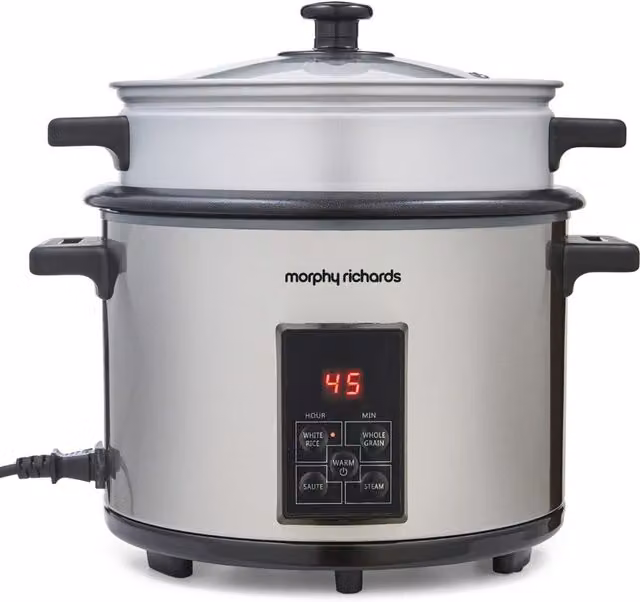 Morphy Richards 10 Cup Rice Cooker and Steamer with Keep Warm Function in Silver Stainless Steel