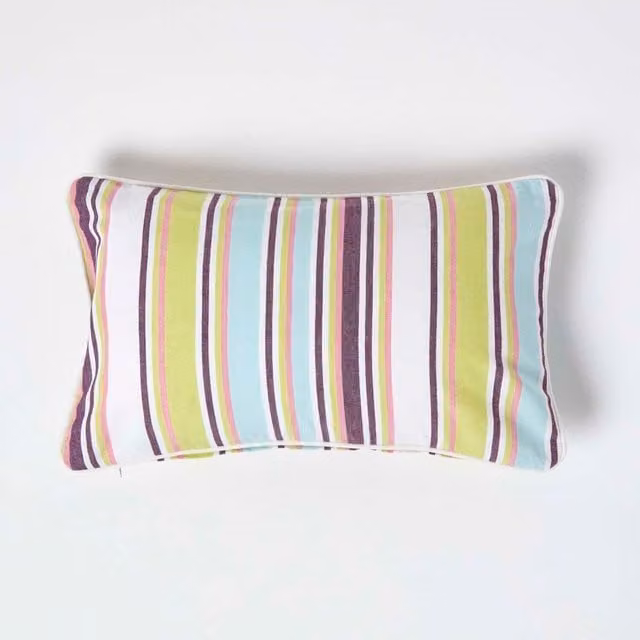 Homescapes Osaka Green Striped Cotton Cushion Cover, W: 50 cm x H: 50 cm