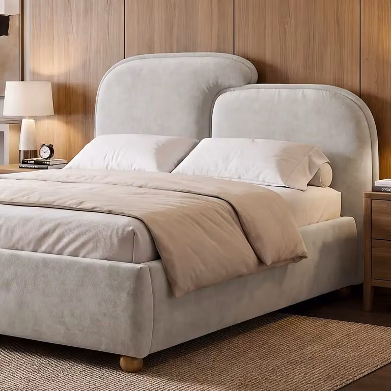 Embrea Upholstered Bed Frame with Curved Headboard, Grey, W/D/H: 180 x 200 cm