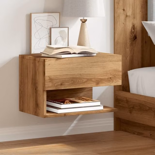 Berkfield Home Artisan Oak Wall-mounted Bedside Cabinet in Brown – 1