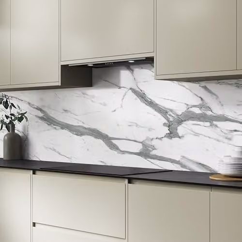 Wilsonart White Marble Look Aluminium Kitchen Splashback Panel, Glossy Finish, W: 300 cm, H: 75 cm, D: 0.4 cm – 1