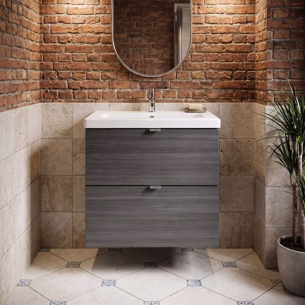 Balterley Alrewas Contemporary Wall Mounted 2 Drawer Vanity Unit with Basin in Anthracite Grey Woodgrain – 5
