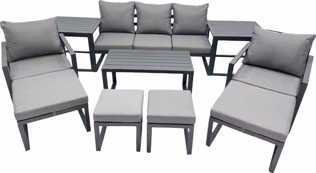 Fimous 9-Seater Aluminium Outdoor Sofa Set with Coffee Table and Ottoman in Dark Grey