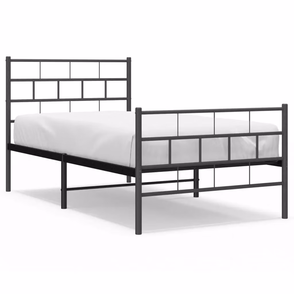 Berkfield Home Metal Bed Frame with Headboard and Footboard in Black, W/D/H: 100 x 190 cm – 2