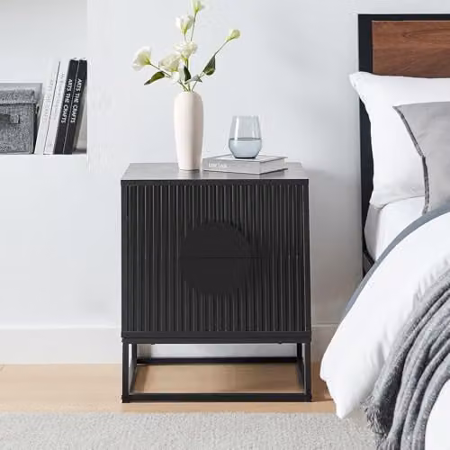 MMT Furniture Designs Ltd Set of 2 Black Fluted Bedside Tables – 5