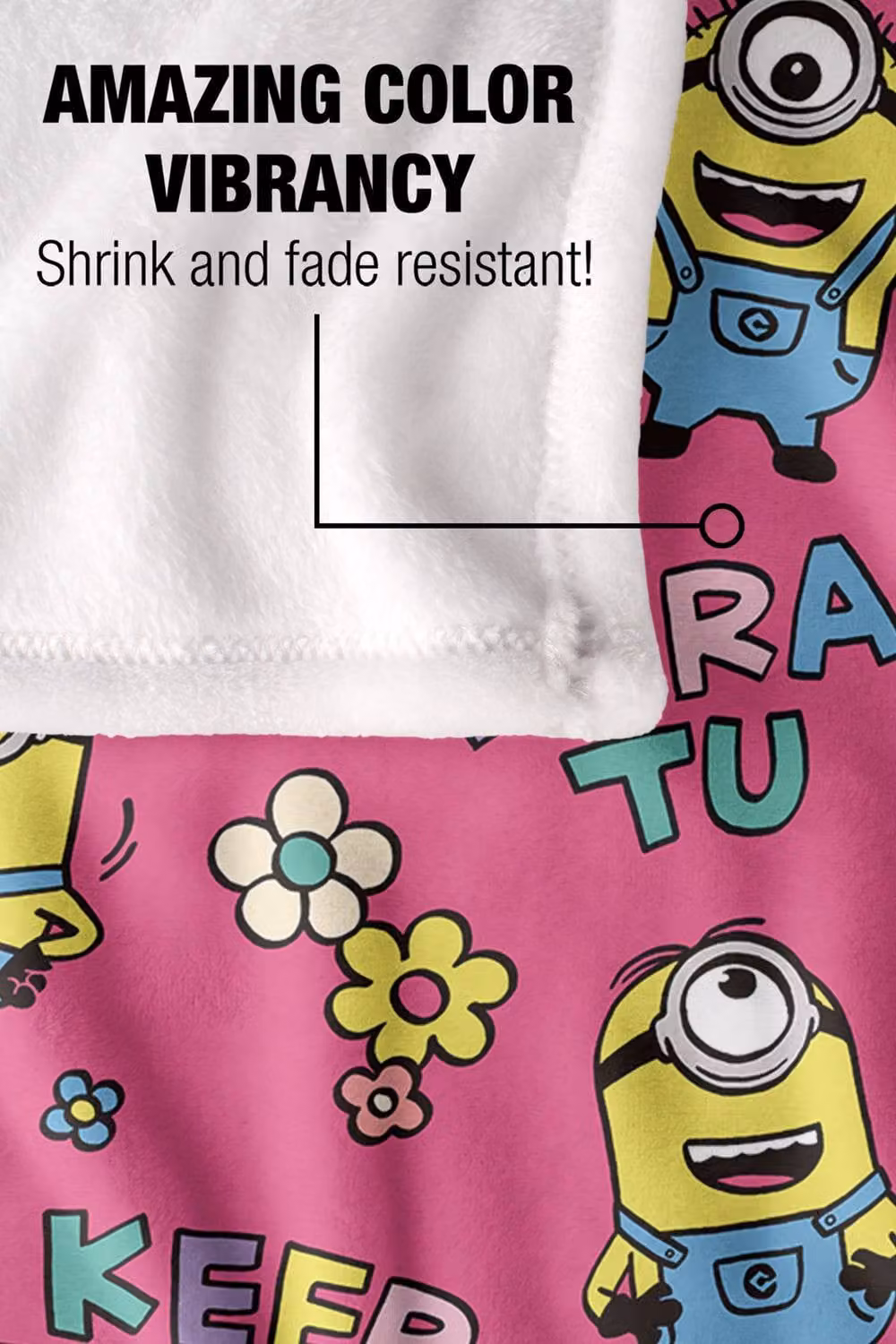 NBCU Minions Keep Growing Pink Flowers Throw Blanket, Multicolour, W: 152 cm, D: 127 cm – 4