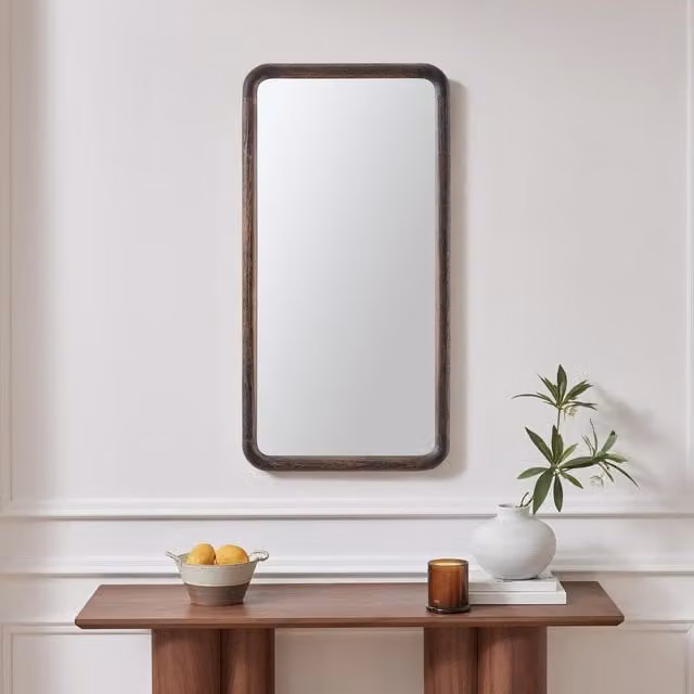 FurnitureboxUK Rowena Mid-Century Wood Rectangular Hanging Wall Mirror, Brown, W: 80 cm