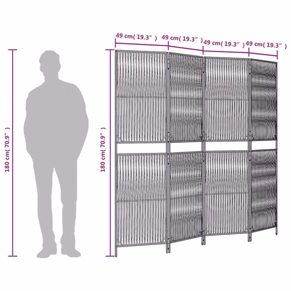Berkfield Home 4 Panel Grey Poly Rattan and Steel Room Divider – 5