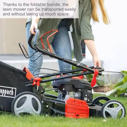 Scheppach MS173-51 Self-Propelled Petrol Lawn Mower in Red and Black with 51cm Cutting Width, Mulching Kit and 65L Collection Bag – 5