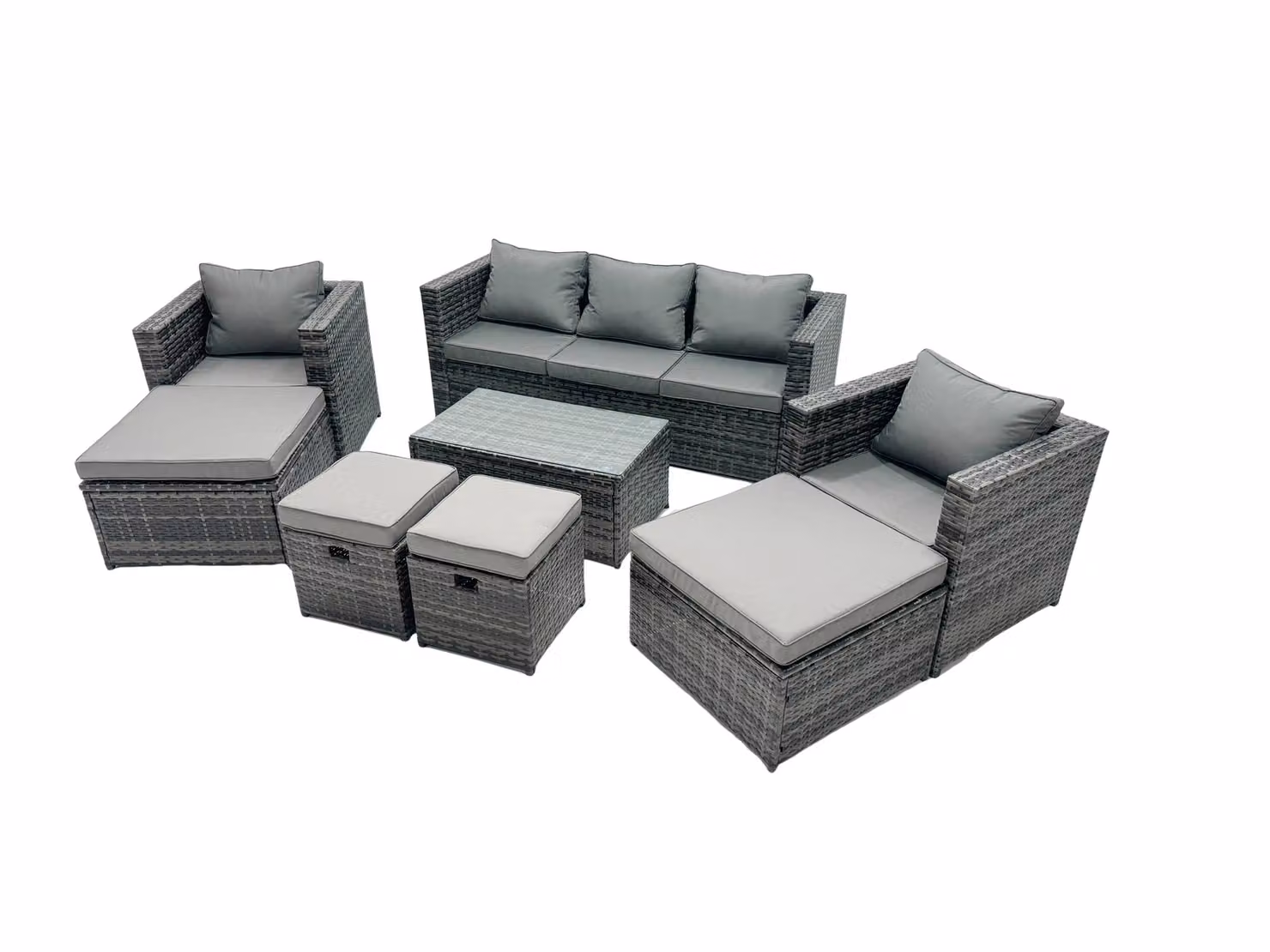 Fimous Modern Outdoor Garden Furniture Set in Grey with 3 Seater Sofa, Coffee Table and Ottomans – 2