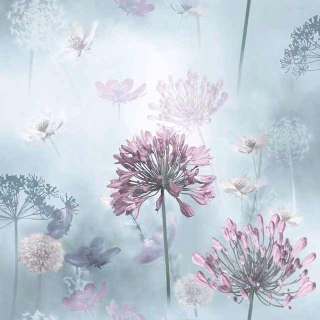 Arthouse Spring Meadow Botanical Floral Wallpaper in Duck Egg Blue and White Matt Finish