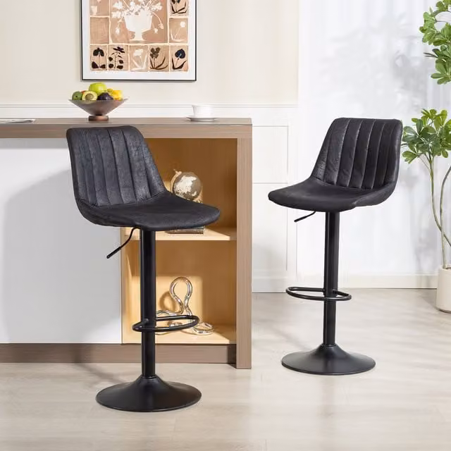 HOMCOM Set of 2 Black Microfibre Swivel Bar Stools with Metal Frame