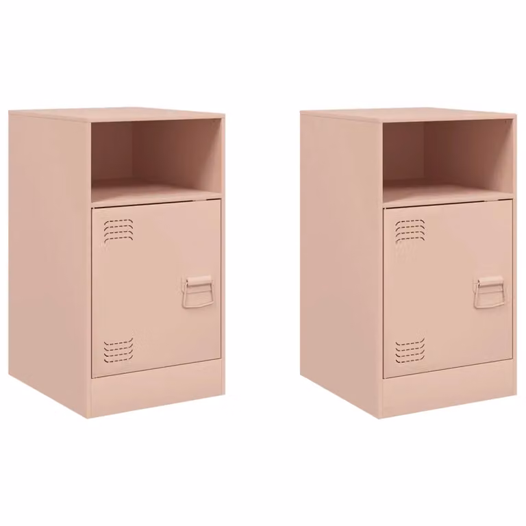 Berkfield Home Set of 2 Pink Metal Bedside Cabinets, W/D/H: 34.5 x 39 x 62 cm