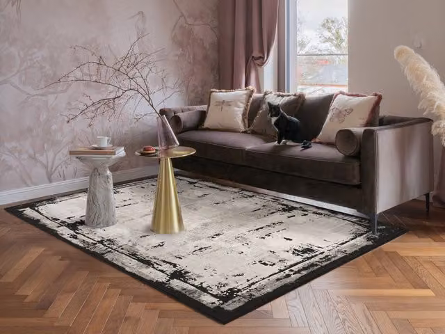 Desire Black Modern Rectangular Living Room Area Rug, W: 290 cm, D: 200 cm