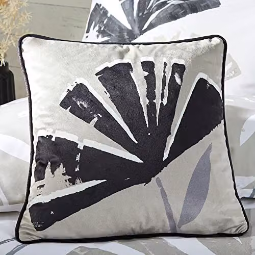 Fusion Alma Soft Touch Velvet Floral Filled Cushion, Black and Beige, W/D/H: 43 x 43 x 43 cm – 3