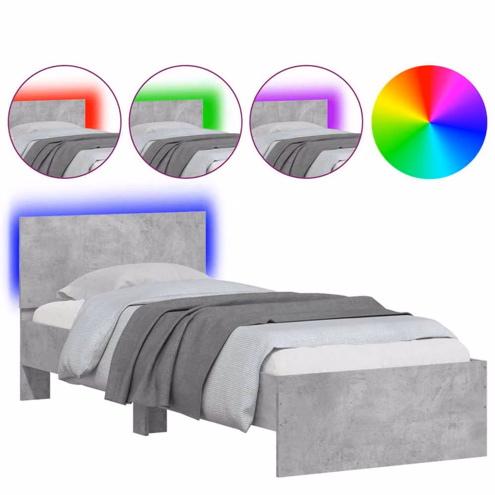 Berkfield Home Modern Engineered Wood Bed Frame with Under-Bed LED Lighting and Lift-Up Base, Grey, W/D/H: 90 x 200 x 70 cm – 2