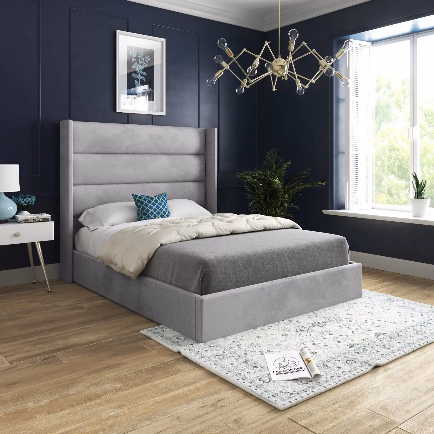 Casani Grey Velvet Upholstered Minimalist Bed Frame W: 140 cm, D: 200 cm, H: 137 cm – 2