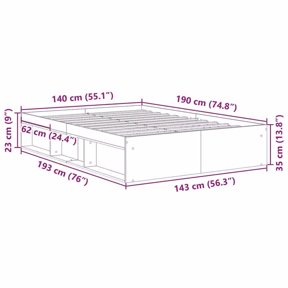 Berkfield Home Artisan Oak Bed Frame in Brown, Engineered Wood, 140 x 190 cm – 3
