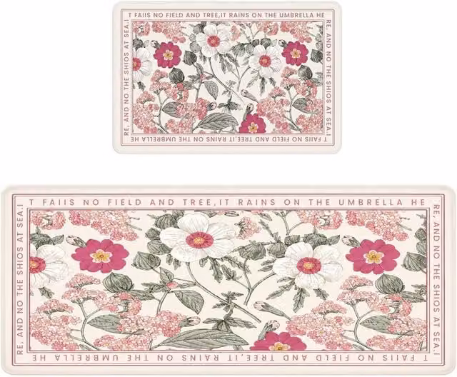 FLAVORA L Retro Floral Round Floor Mat, Pink, White and Multicolour, W/D: 100 x 100 cm