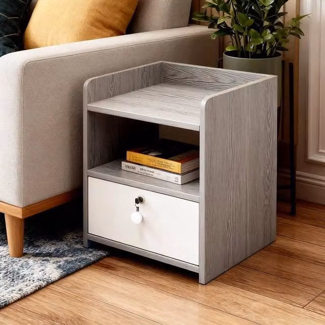 FORGEVIO Modern Grey Bedside Table Drawer Cabinet