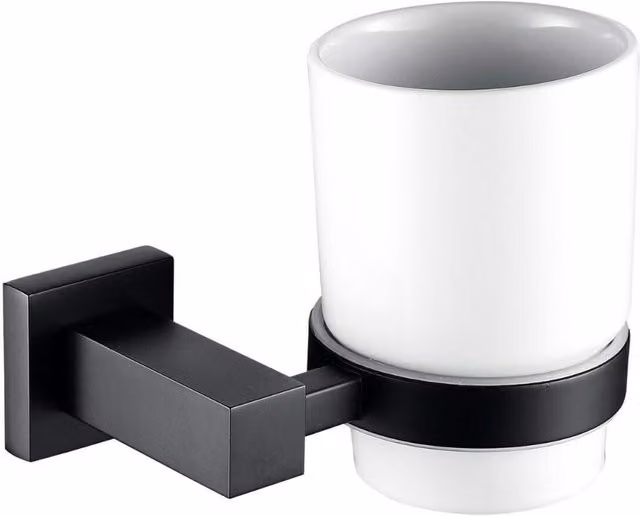Nes Home Matte Black Wall Mounted Single Tumbler Cup and Holder Set