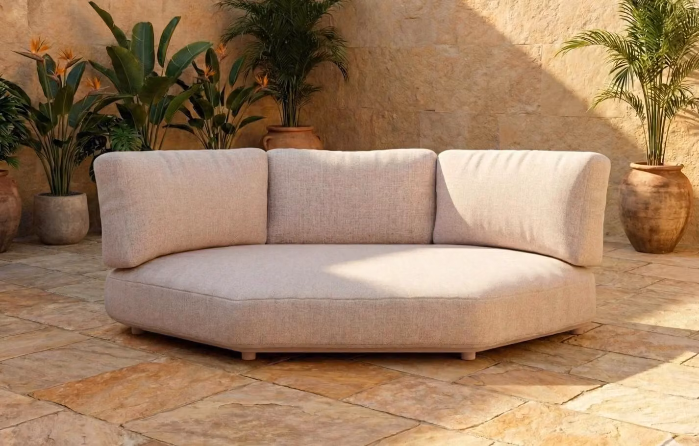 MINT Originals Willow Modular L-Shape Garden Corner Seat with Beige Fabric Upholstery and Scatter Cushions