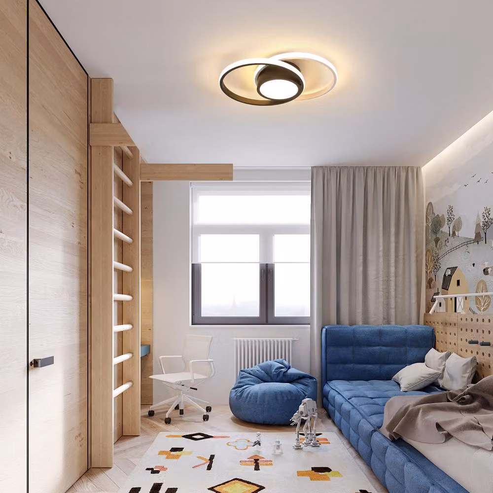 Pheashine Double-Ring LED Ceiling Light in Black, Dimmable with Remote Control, Diameter: 40 cm – 2