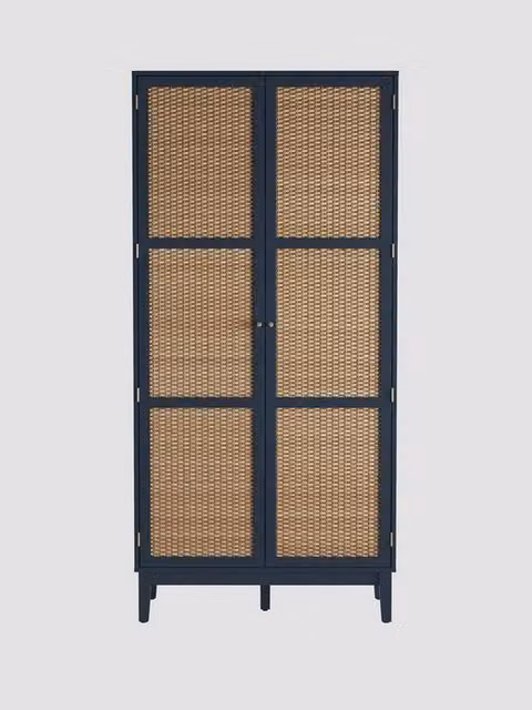 Lemon Pavilion Furniture Bordeaux 2 Door Rattan Wardrobe in Berlin Blue and Oak, W: 85 cm, D: 55.52 cm, H: 180.5 cm – 2