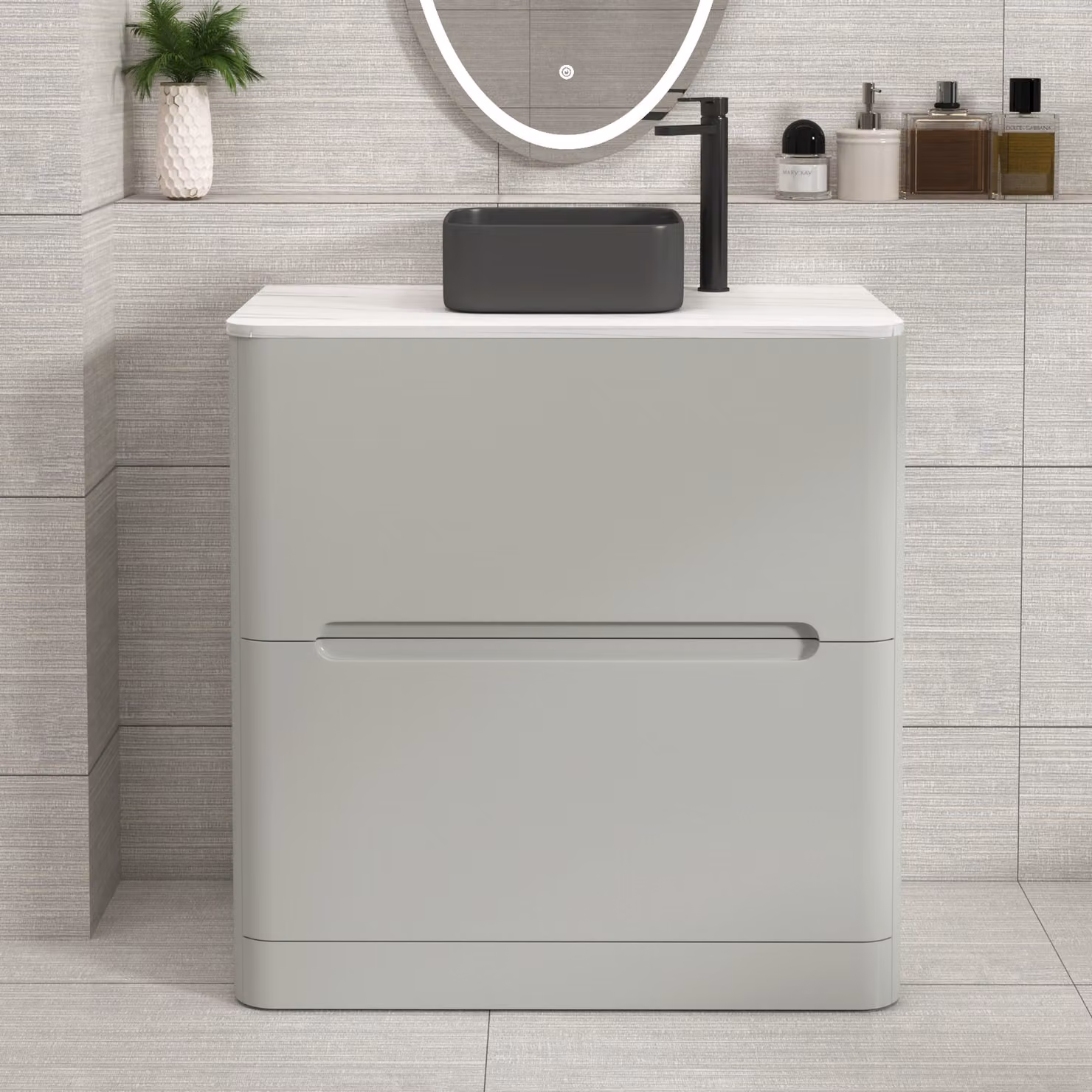 Royal Bathrooms Venice 800mm Dove Grey Floor Standing Countertop Vanity Unit with 2 Drawers and Art Square Basin