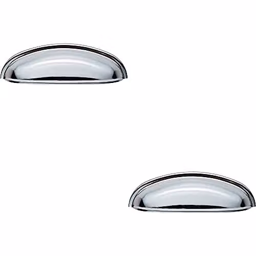 Loops 2 Pack Shaker Cup Pull Handle in Polished Chrome, W: 12.4 cm, H: 3.5 cm, Fixing Centres: 9.6 cm