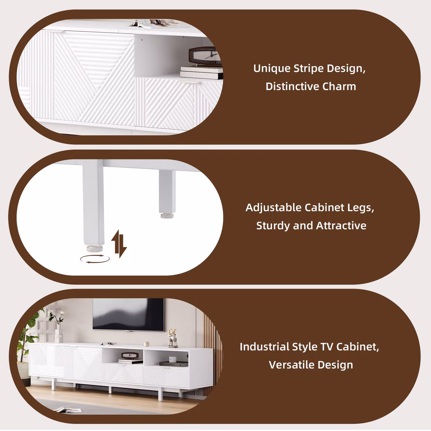 Aosom UK Elegant Bohemian White TV Entertainment Center with Cabinet and Drawers, W: 200 cm, D: 40 cm, H: 51 cm – 4