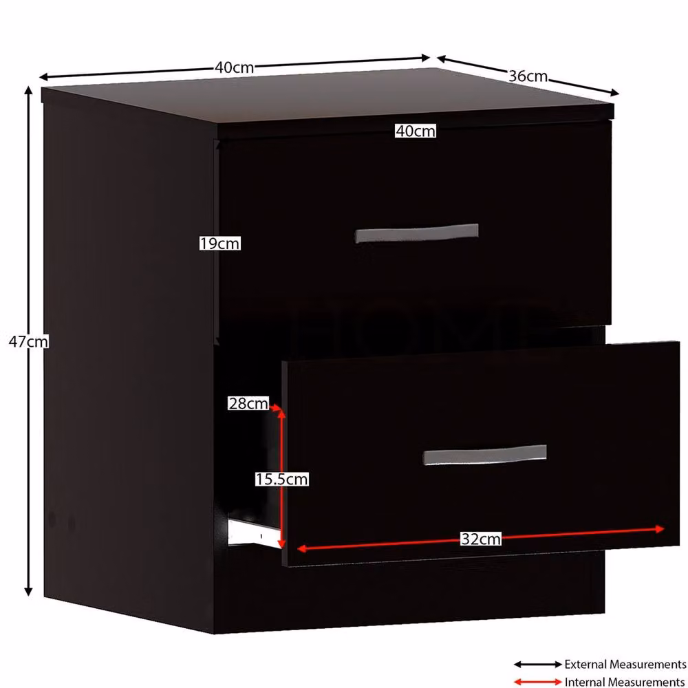 FORGEVIO Modern 2 Drawer Bedside Chest in Black – 2