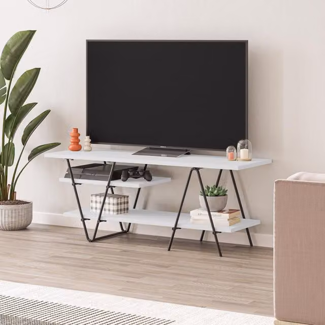 FWStyle Modern 3 Tier TV Unit Stand in White