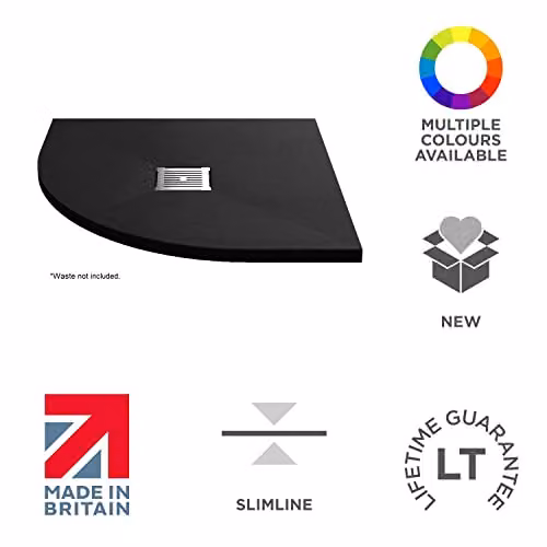 nuie NLT91105 Modern Slimline Quadrant Corner Shower Tray, Slate Black, W: 800 mm x D: 800 mm – 2