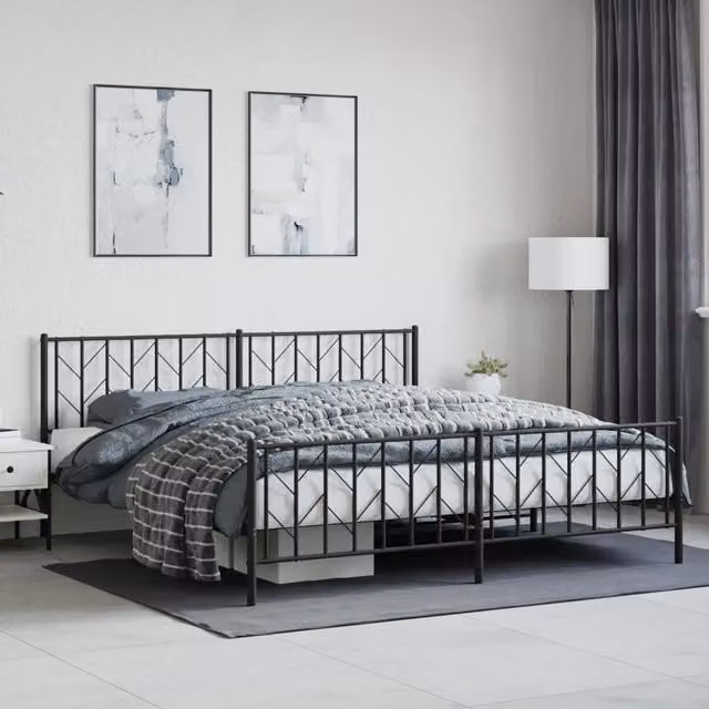 Berkfield Home Metal Bed Frame with Footboard, Black, W/D/H: 193 x 203 cm – 1