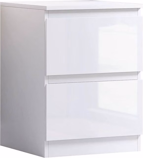 FLAVORA Modern White Gloss Handleless 2 Drawer Bedside Cabinet – 1