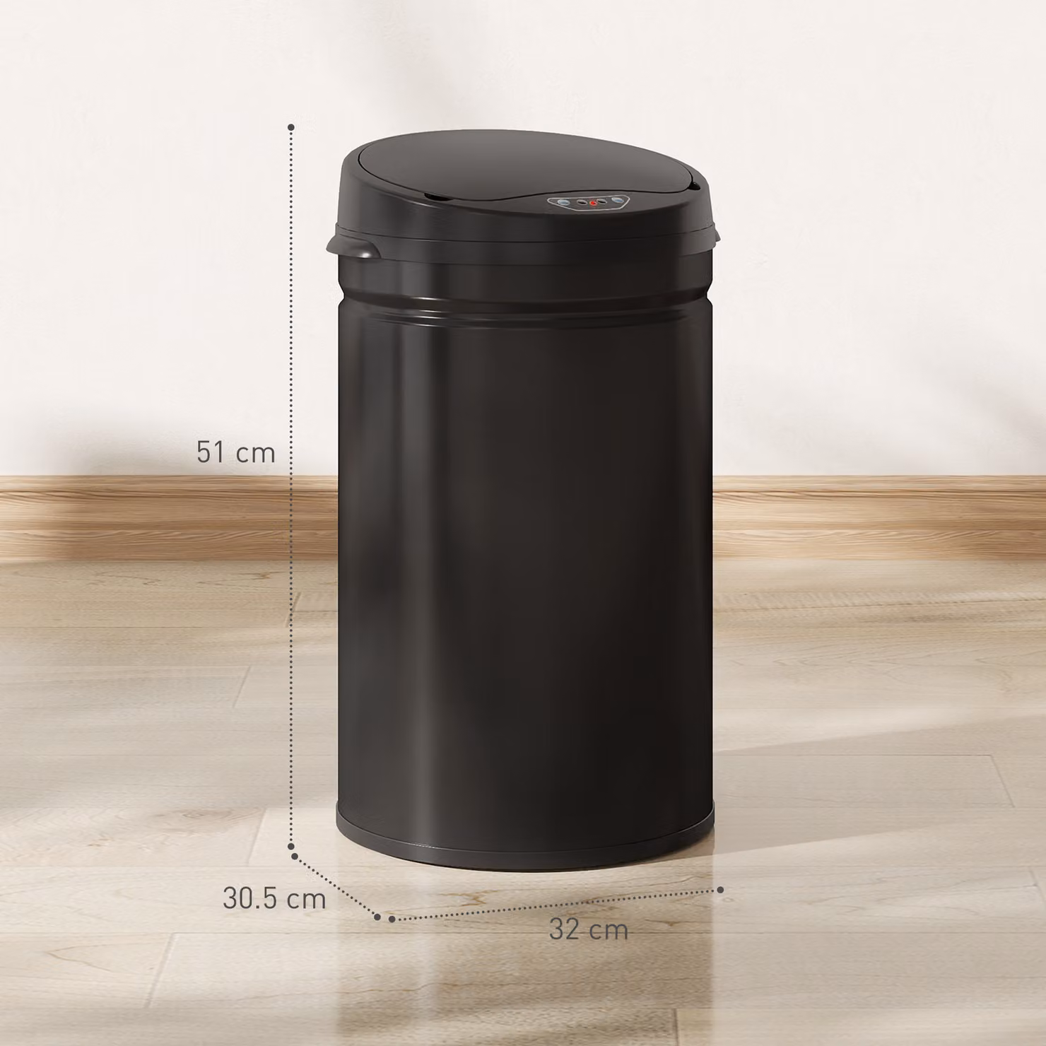 HOMCOM 30L Stainless Steel Sensor Bin in Black – 3
