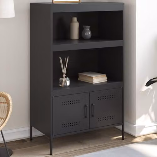 vidaXL Industrial Black Steel Highboard with Hinged Doors, W/D/H: 68 x 39 x 113 cm – 2