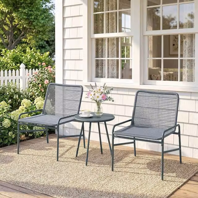 Outsunny 3 Piece Rattan Bistro Set with Round Table and 2 Chairs in Grey – 3