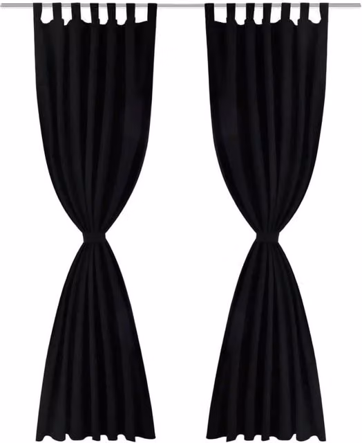 Berkfield Home Black Micro-Satin Curtain Set of 2 with Tabs, W: 140 cm, H: 175 cm