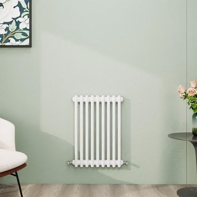 AicaBathroom Horizontal Traditional Cast Iron Style 2 Column Radiator in White, W/D/H: 60 x 42.5 x 42.5 cm