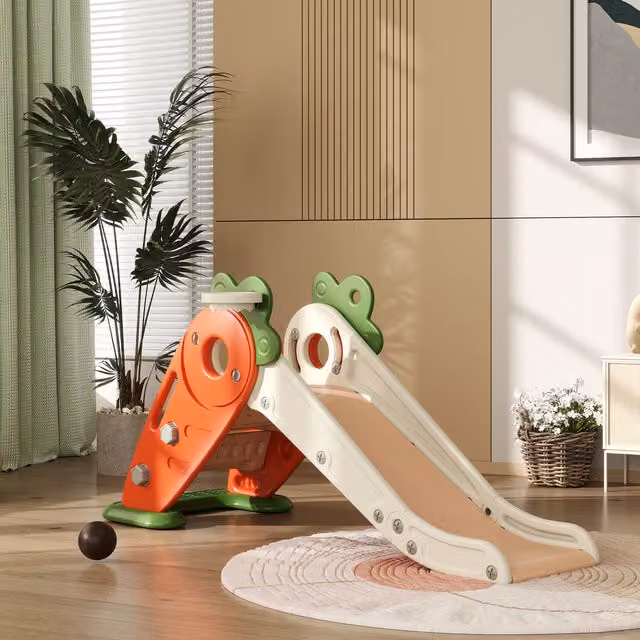 AIYAPLAY 3 in 1 Foldable Kids Slide, Carrot-themed Indoor Slide for 1-3 Years, Orange