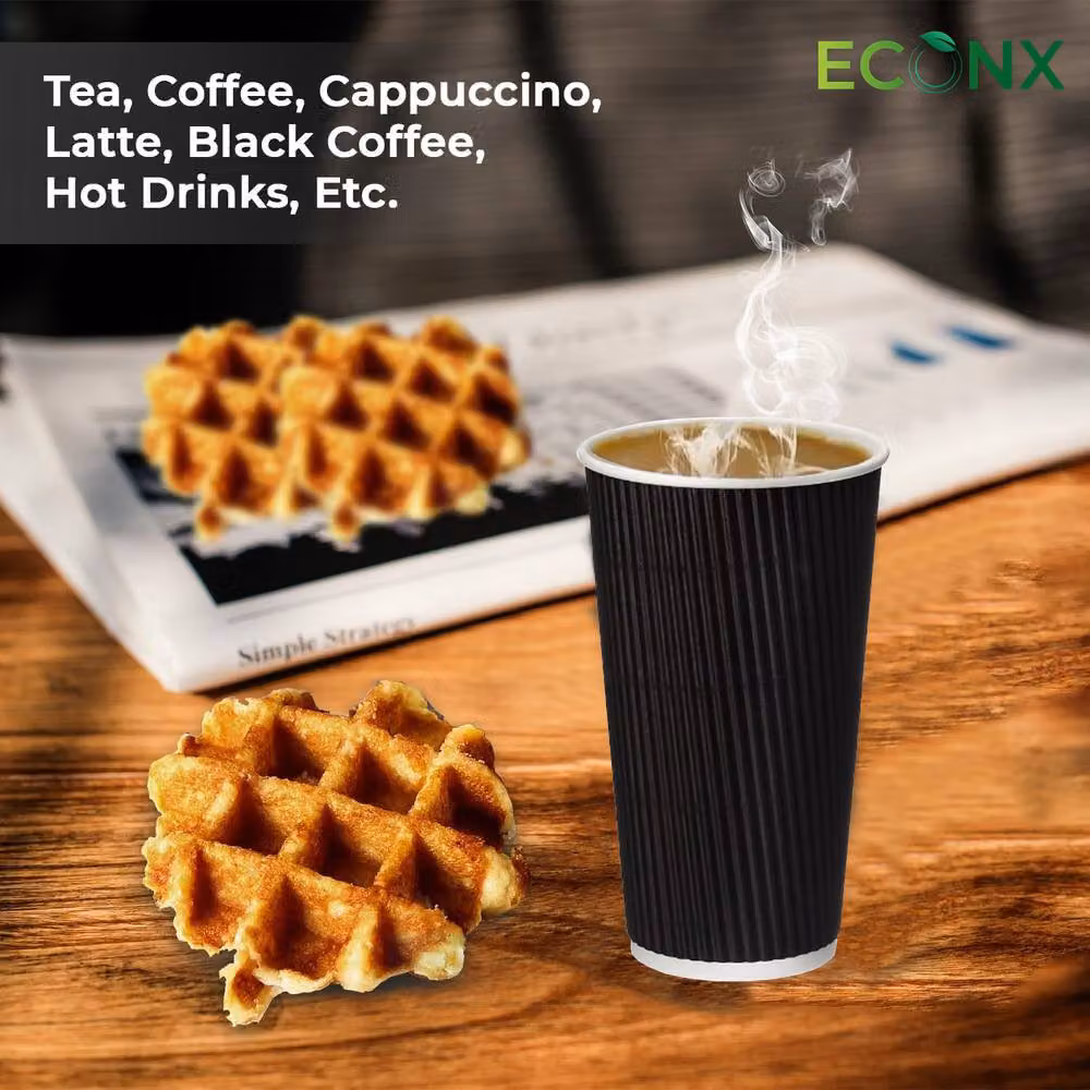 ECONX Black Triple Layer Paper Takeaway Coffee Cups with Lids, 25 Pieces – 7