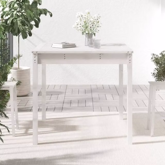 Berkfield White Square Garden Table in Solid Pine Wood, W/D/H: 82.5 x 82.5 x 76 cm – 1