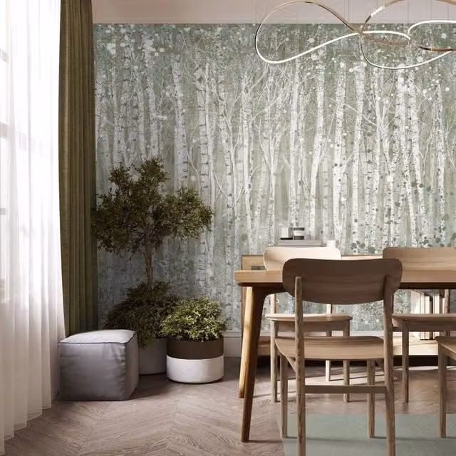 Superfresco Woods Sage Print Green Abstract Minimalist Wall Mural W: 3 m, H: 2.8 m