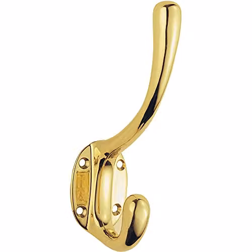 Loops Heavyweight One Piece Hat and Coat Hook in Polished Brass with 76mm Projection