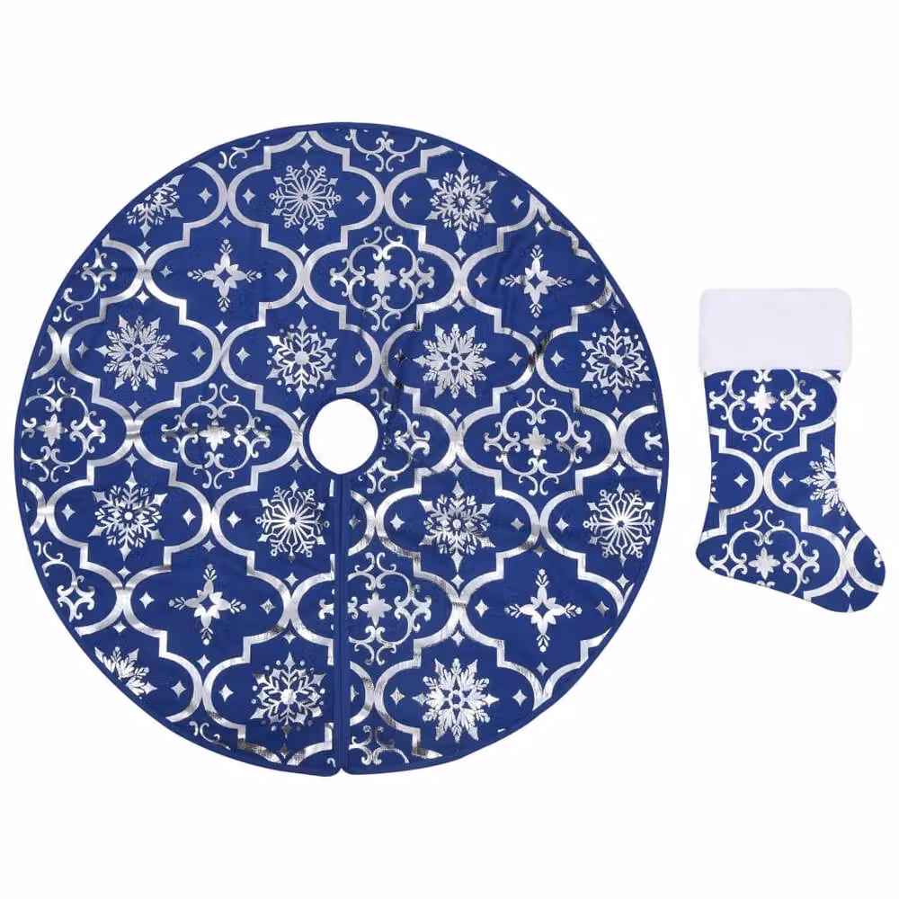Berkfield Home Luxury Christmas Tree Skirt with Sock in Blue, Diameter: 122 cm – 2