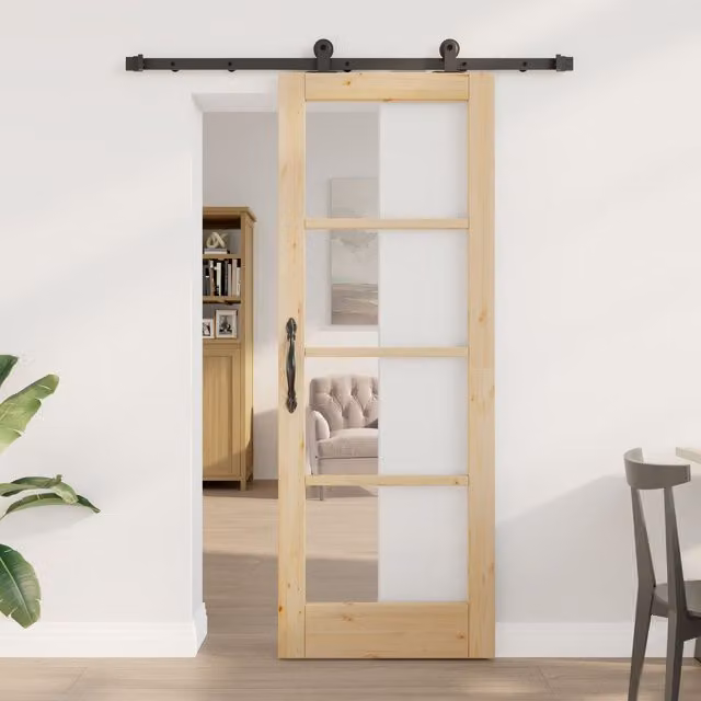 Berkfield Home Orkdal Veneered Sliding Door with Hardware Set in Beige, W: 73.5 cm, H: 198.5 cm – 1