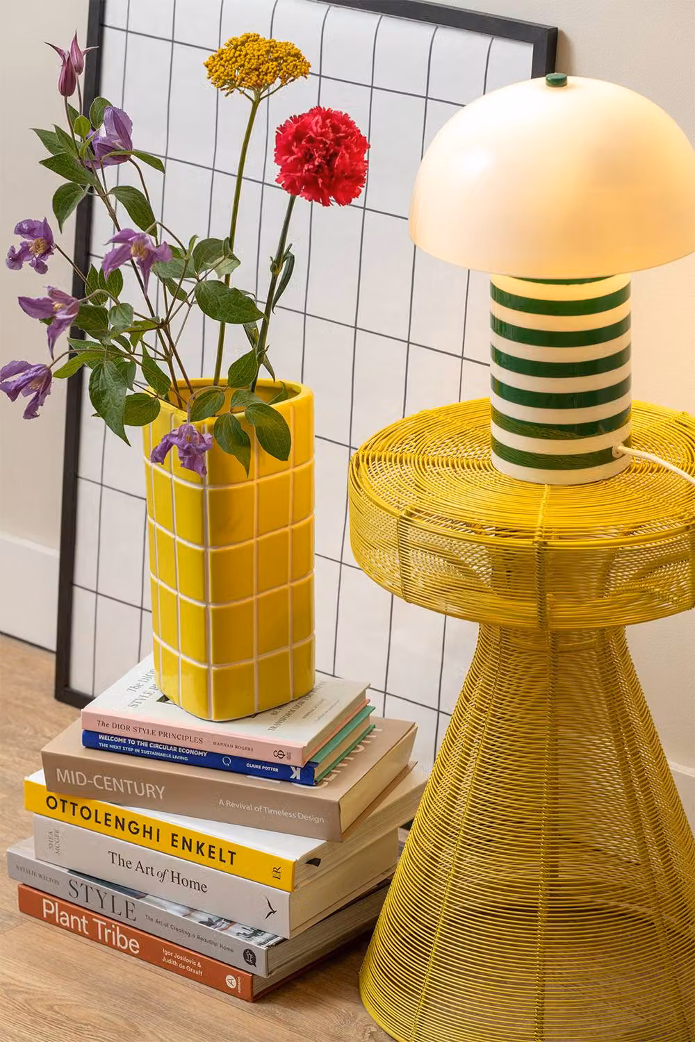 PRESENT TIME Leitmotiv Iron Side Table Cuerda Corcho in Citrine Yellow – 2