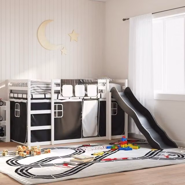 Berkfield Home Solid Wood Bunk Bed with Slide in White and Black, W/D/H: 90 x 200 cm – 1